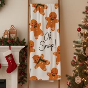 Merry Christmas Oh Snap Gingerbread Man Cookie Plush Throw Blanket